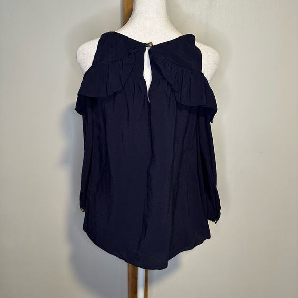 Maeve Anthropologie navy blue long sleeve cold shoulder top size 0 - Picture 5 of 12